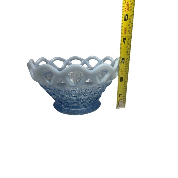 VTG Imperial Glass Basket Bowl Lacy Edge Blue Opalescent Trim Dish 1930's MCM - Picture 7 of 16
